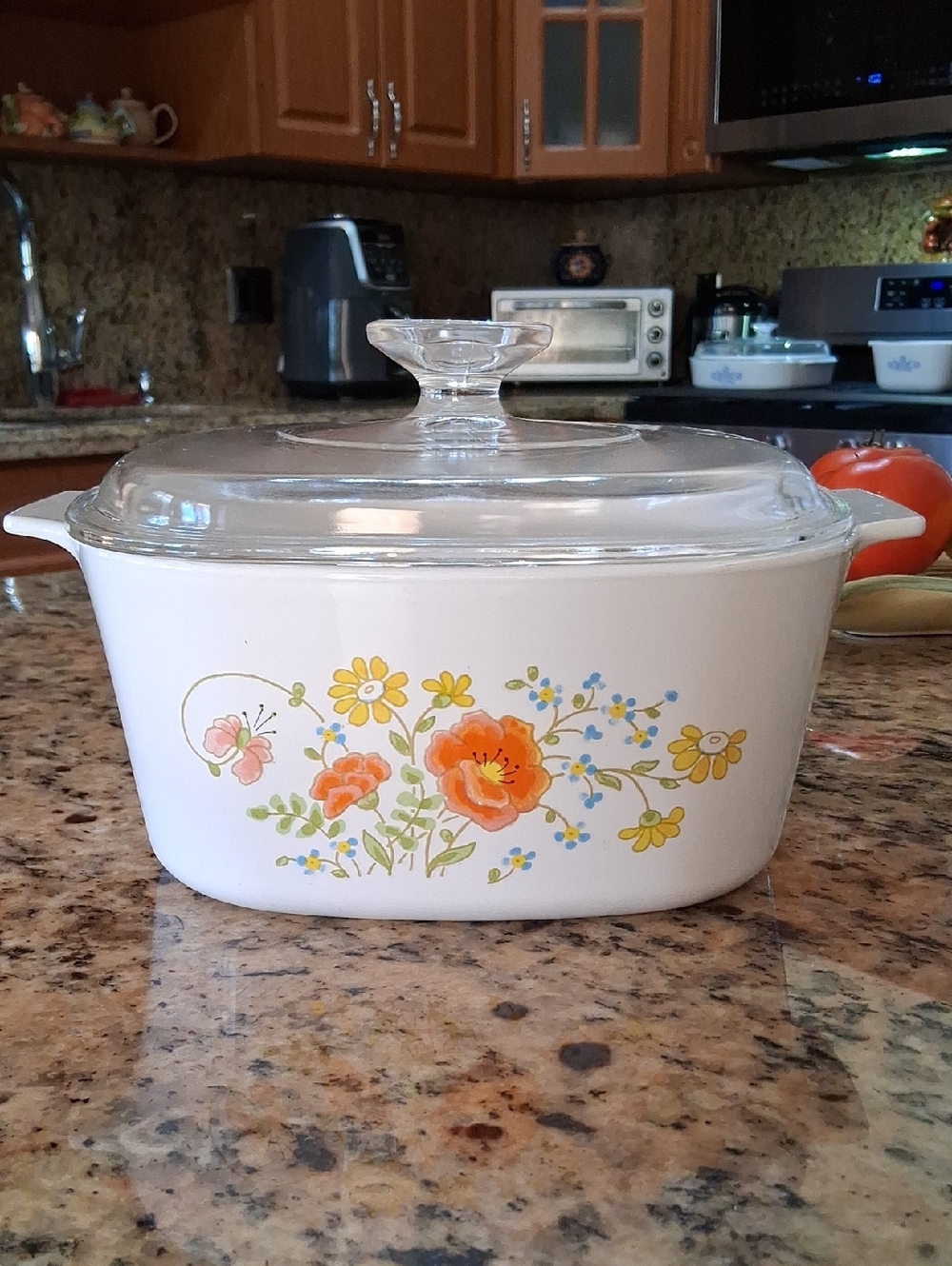 RARE Vintage 1970's Wildflower Pattern Corning W Casserole Dish. A-3-B/3 Quart.